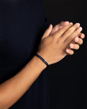 Preview: Doppeltes blaues italienisches Nappalederarmband mit versilberter Oberfläche - Duo Blue